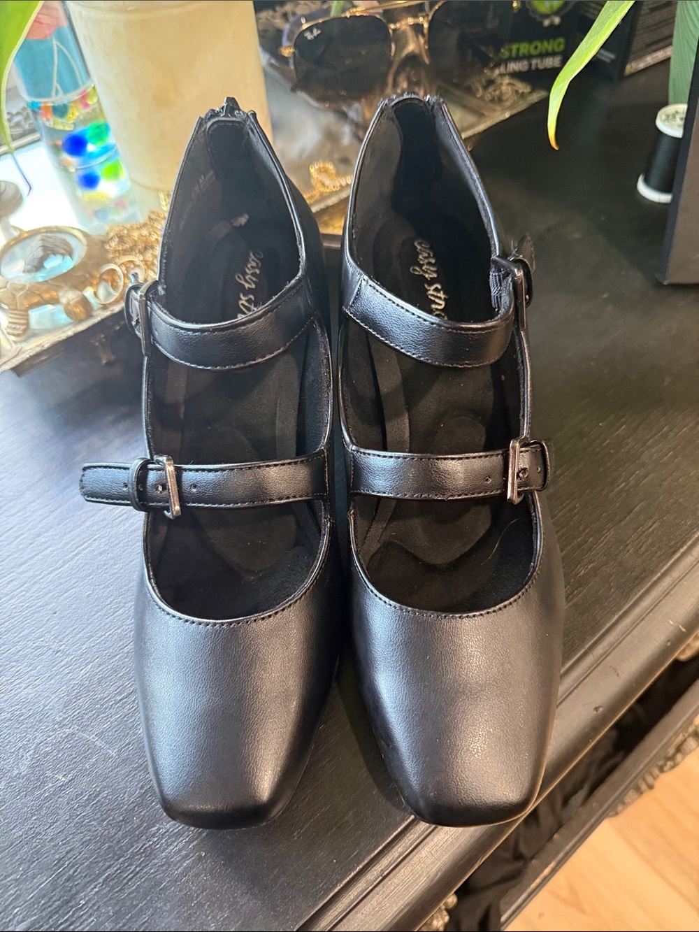 Classic Black Mary Jane Heels with Buckle Straps